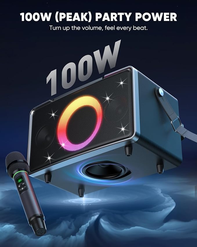 GFEEN Portable Bluetooth Speaker: 200W Peak, 15H Playtime, Wireless Speakers with Microphone, 5″ Subwoofer, Loud Sound, Light Show, Fast Charging for Outdoor, Party, Backyard(Silver with 1Mic)