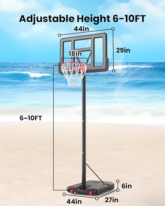 IGL Portable Basketball Hoop, 5.6-10FT Adjustable Basketball Goal System, 44 Inch Outdoor Basketball Hoop & Goals for Kids, Youth, and Adults in The Backyard, Driveway with PC Backboard