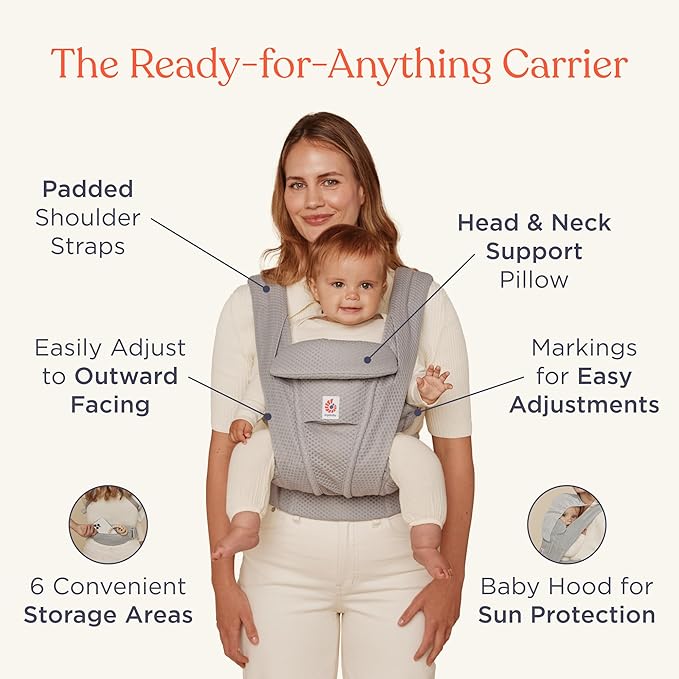 Ergobaby Omni Deluxe Baby Carrier Newborn to Toddler - Breathable Baby Carriers for Summer - All-Position Carrier with Enhanced Lumbar Support & Airflow (7-45 Pounds), Cotton, Camel