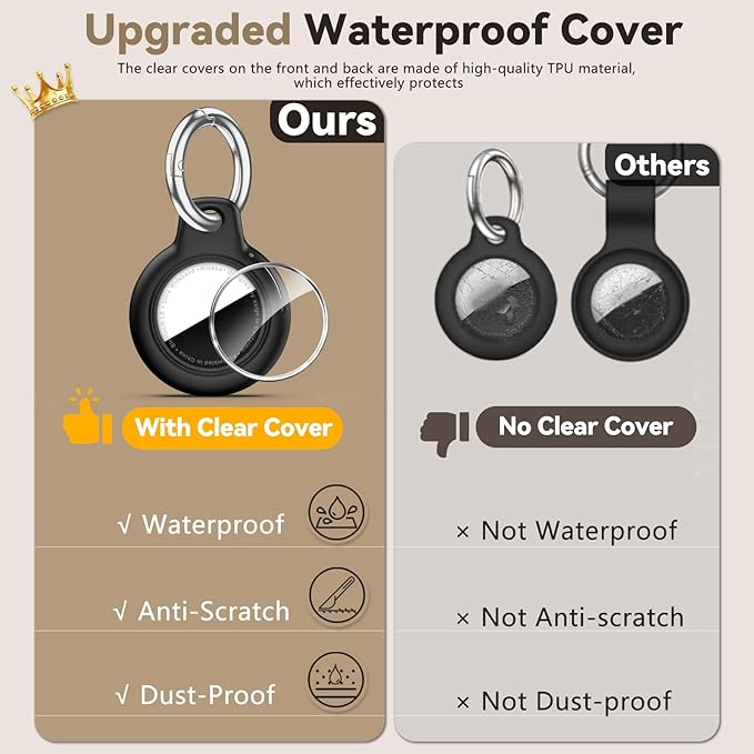 Upgrade Waterproof 4 Pack Airtags Holder with Apple Airtags Keychain, Hard PC Air Tag Case, Anti-Scratch & Shock Air tag Holder, Men's Women's Keyrings & Keychains -Black+White+Brown+Army Green