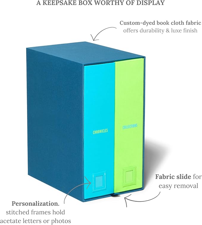 Savor | Deluxe School Years Keepsake Box | Fabric Bound Acid-Free Childhood Keepsake and Memory Organizer with Labels for Birthday, Graduation, Mitzvah, Mother’s Day, and Baby Shower