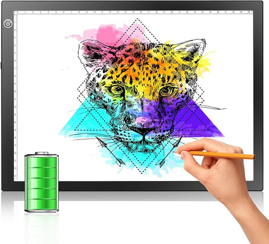 LitEnergy Rechargeable Battery Powered Light Tracing Box, Ultra-Thin Adjustable USB Power Artcraft LED Trace Light Pad Size A4 for Drawing, Streaming, Sketching, Animation, Stenciling (Black)