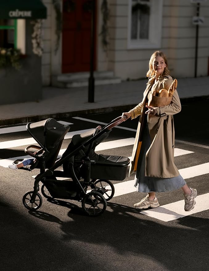 Momcozy ChangeGo Baby Stroller, Convertible Single-to-Double-to-Wagon Stroller with 23 Configurations, Seat Included, Large PU Wheels, All-Wheel Suspension & Extendable UPF50+ Canopy