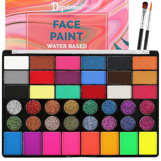 torbers Depvision Professional Face Paint 42 Colors Non Toxic Water Based Face Painting kit Easy To Remove Face Painting For Kids, Safe Professional Halloween Party Makeup Set