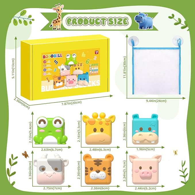 Animal Soft Gel Stacking Block Set Soft Silicone Baby Blocks Toys for 18 Months to 3 Years Old Early Learning Touch Bath Educational Toys with Numbers Animals Fruits Texture