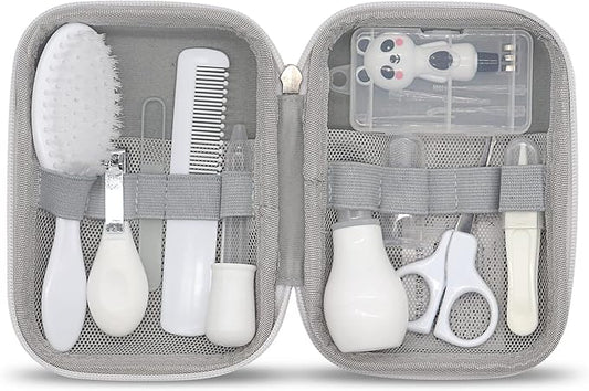 Baby Grooming Kit, 15 in 1 Portable Baby Safety Care Set with 01 Hair Brush Comb Nail Clipper Nasal Aspirator etc for Nursery Newborn Infant Girl Boys Keep Clean(White)