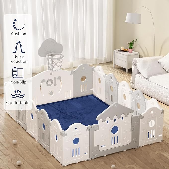 ACOMOPACK Baby Play Mat for Floor 1.3" Thick Memory Foam Play Mat 59"×71" Tummy Time Crawling with Non-Slip Bottom for Living Room,Nursery,Soft Velvet Playpen Mats for Kids,Infants(Royal Blue)