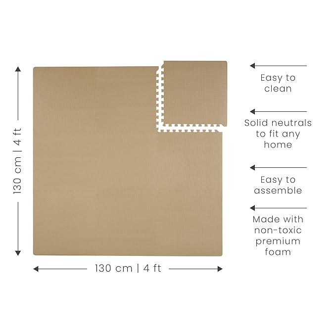 Toddlekind Solid Color Foam Play Mat 4x4 Baby Playmat. Stylish, Non-Toxic, Odorless, Plain Design Puzzle Play Mat 0m+ (Beige)