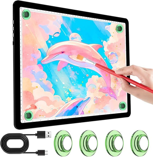 KOBAIBAN A4 Light Box for Tracing, Light Board with Side Physical Buttons, Magnetic Light Pad for Diamond Painting, Stenciling, Weeding Vinyl, USB LED Lighting Board (Black, 35.2 x 25.4 CM)