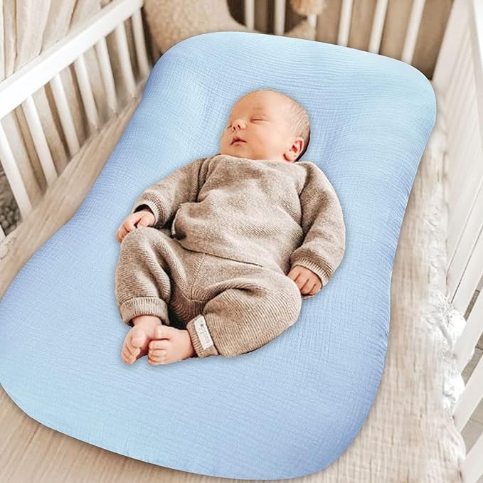 Hooyax Muslin Baby Lounger Cover Soft Organic Cotton Slipcover Fits Newborn Lounger for Baby Boys and Girls (Ice-Snow Blue)