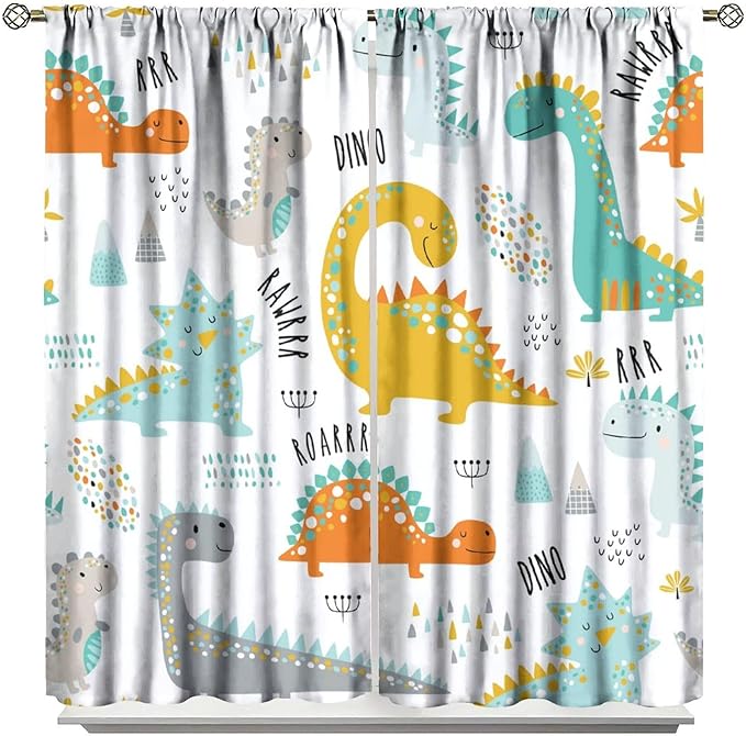 Dinosaur Curtains for Kids Boys Girls Home Decor Childish Cute Dino Animals Print Pattern Rod Pocket Blackout Window Drapes for Nursery Baby Bedroom Playroom W21xL54in 2 Panels