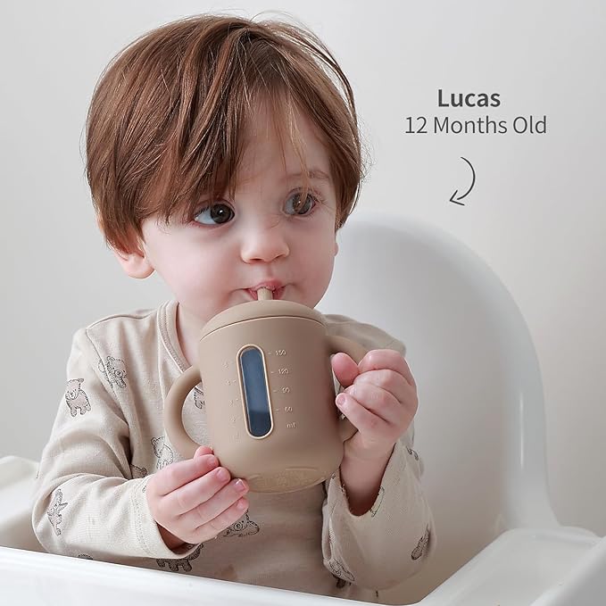 SAMiGO Silicone Sippy Cup, Baby Straw Cup for 6 12 18 Months, Sippy Cup with Straw for Toddlers 1-3 Years, Baby Water Cup for Drinking and Training, 6 oz