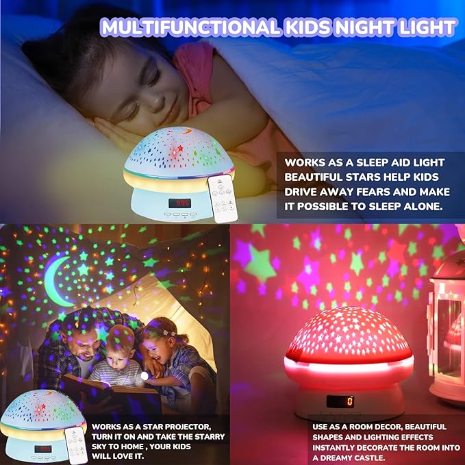 Remote Control and Timer Design Starry Sky Rotating Star Projector Night Light,16 Colorful Projector Light Dimmable LED Bedside Lamp,Kids Room Decor (Blue)