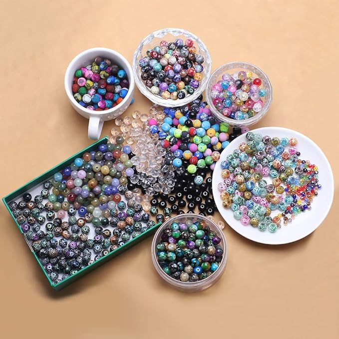 1100pcs 8mm Round Glass Beads for Jewelry Making, Bracelet Necklace Earring DIY Crafts Bulk Kit with Large Hole 83 Different Crystal Beads for Adults Jewelry Supplies