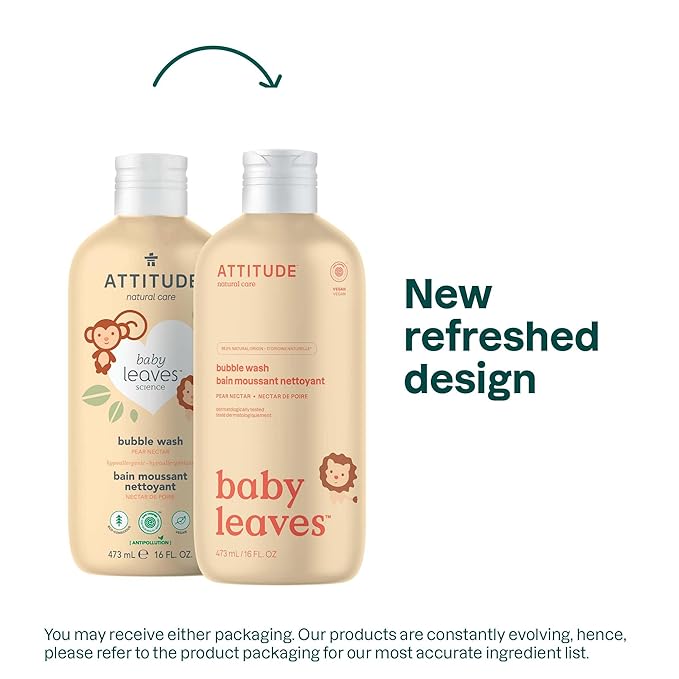 ATTITUDE Bubble Body Wash for Baby, EWG Verified, Dermatologically Tested, Plant and Mineral-Based, Vegan, Pear Nectar, 16 Fl Oz