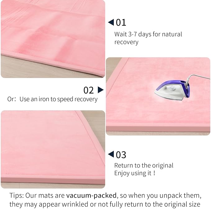 ACOMOPACK Baby Play Mat for Floor 1.3" Thick Memory Foam Play Mat 79"×157" Tummy Time Crawling with Non-Slip Bottom for Living Room,Nursery,Soft Velvet Playpen Mats for Kids,Infants(Pink)