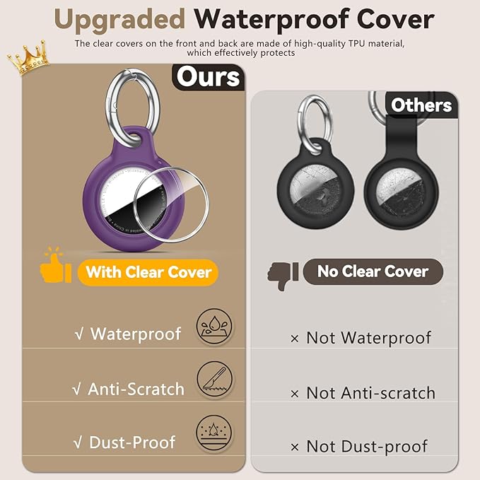 Upgrade Waterproof Airtags Holder with Apple Airtags Keychain, Hard PC Air Tag Case, Anti-Scratch & Shock Air tag Holder,Men's Women's Keyrings & Keychains, for Dog,Car Key,Luggage -Dark Purple