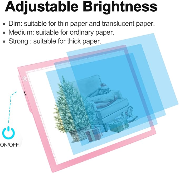 LitEnergy Rechargeable Battery Powered Light Tracing Box, Ultra-Thin Adjustable USB Power Artcraft LED Trace Light Pad Size A4 for Drawing, Streaming, Sketching, Animation, Stenciling (Pink)