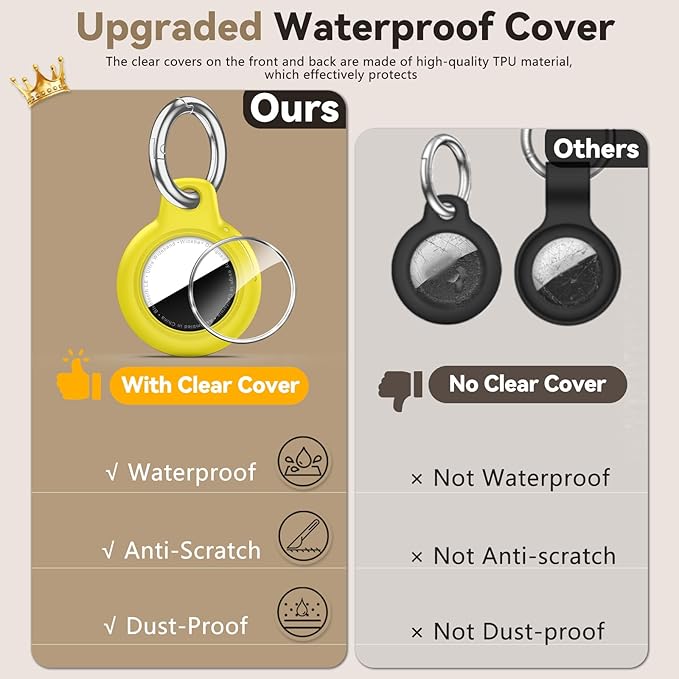 Upgrade Waterproof Airtags Holder with Apple Airtags Keychain, Hard PC Air Tag Case, Anti-Scratch & Shock Air tag Holder,Men's Women's Keyrings & Keychains, for Dog,Car Key,Luggage -Yellow