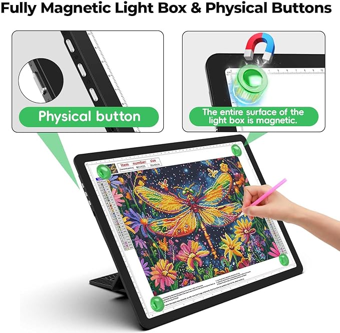 Zocelight Rechargeable A4 Light Pad with Built-in Stand,Super Bright Magnetic Light Table with Physical Buttons,Wireless Light Box for Tracing, Light Board for Diamond Painting,Sketching Weeding Vinyl