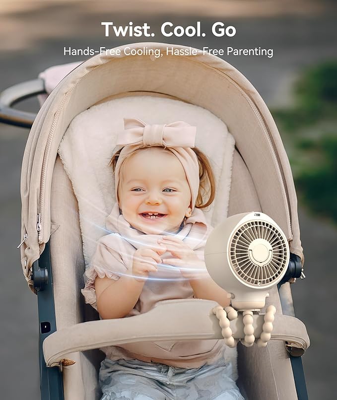Dreamegg Portable Stroller Fan - 4000mAh Rechargeable Baby Stroller Fan With LED Display, Night Light, Hidden Blade, Detachable 4 Speed 360ยฐRotate, Handheld Cooling for Crib,Travel, Car Seat, Bedroom