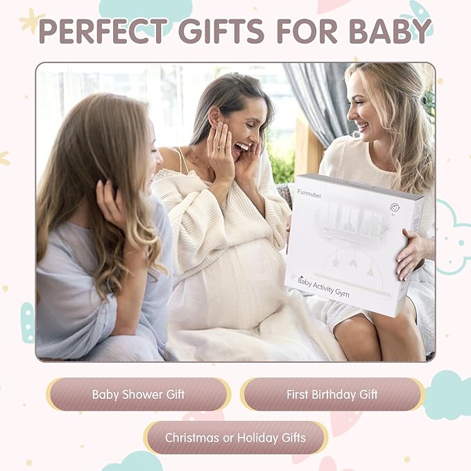 Activity Gym, Baby Play Gym Mat for Toddlers, 0-18 Months Tummy Time Play Mats, Infant Play Gym with Detachable Toys for Sensory Exploration and Motor Skill Development, PM2407