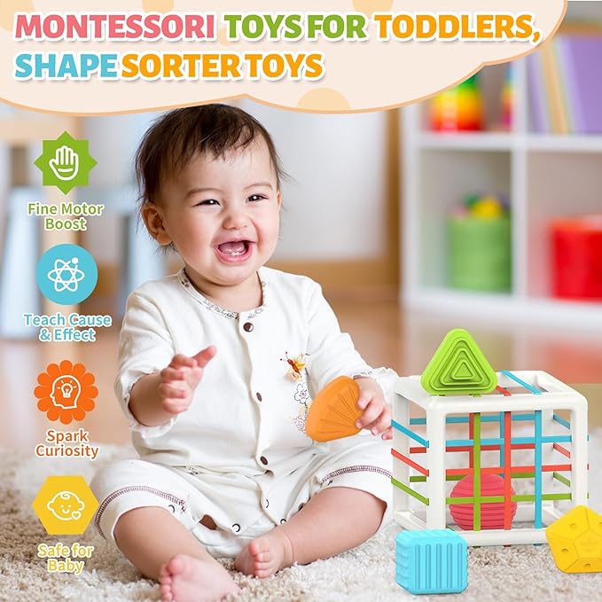 MINGKIDS Montessori Toys for 1 Year Old, 6 Pc Multi Sensory Shape, Toddler Developmental Learning Birthday Gifts, Baby Toys 12 Month