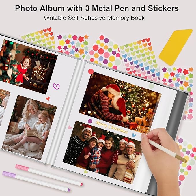 Zesthouse Photo Album Self Adhesive Pages, 60 Pages Magnetic Scrapbook Albums with Sticky Page,Photos Album Holds 8x10 & 5X7 & 4x6 & 6x8 & 3x5, Large Picture Book Ideal for Family,Wedding,Baby