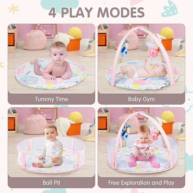 Activity Gym, Baby Play Gym Mat for Toddlers, 0-18 Months Tummy Time Play Mats, Infant Play Gym with Detachable Toys for Sensory Exploration and Motor Skill Development, PM2407