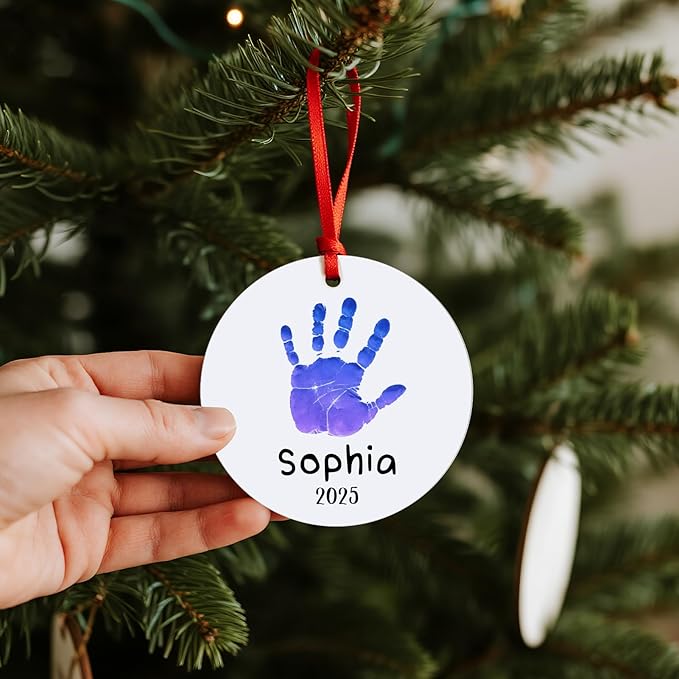 Baby Hand and Footprint Ornament - Baby's Frist Christmas Ornaments with Custom Photo, Name, Date - Personalized Baby Gifts, Newborn Keepsake, New Mom Gifts