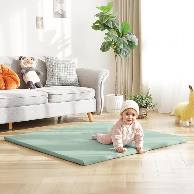 Baby Play Mat 48"x48" – Thick, Non-Slip Foam Mat for Babies and Toddlers. Foldable, Scrubbable, Odorless, and Soft, Ideal for Playpens, Crawling, and Indoor Playtime-Green
