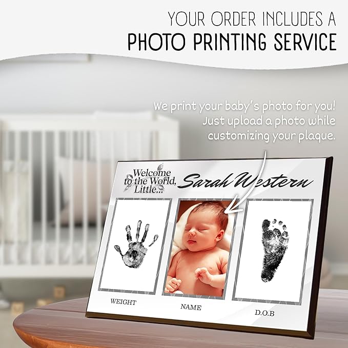 Baby Hand and Footprint Kit with Photo & Birth Details, Inkless Hand and Footprint Kit, Newborn Keepsake Plaque, Baby Shower Gifts (STYLE 1 (Fully Personalized) (Welcome To The World) (Neutral))