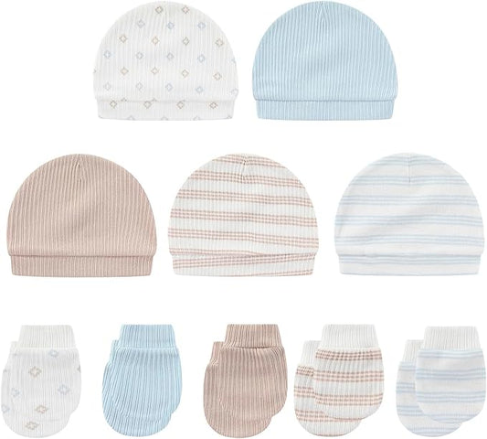Baby Hat and Mittens Set Cotton Newborn Baby Hats Caps for Boys and Girls, 0-6 Months