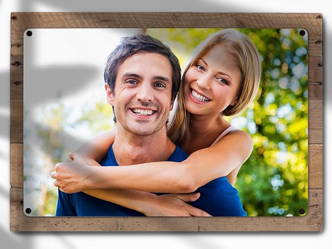 MUNDAZE Custom Portrait Metal Print on Reclaimed Wood Pallet Frame – Personalized Family Photo Gift – Glossy Aluminum Wall Art Keepsake – Made and Shipped in USA (12 x 8)