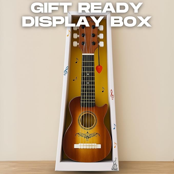 23" Acoustic Guitar, Kids 6 String Toy Guitar - Realistic Steel Strings - Beginner Practice First Musical Instrument for Children, Toddlers (Brown)