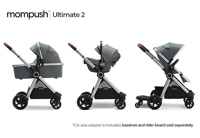 Mompush Ultimate2 Baby Stroller, Premium Convertible Full-Size Stroller for Toddler, Reversible Seat with One Hand Recline Adjustment, Car Seat Adapter Included