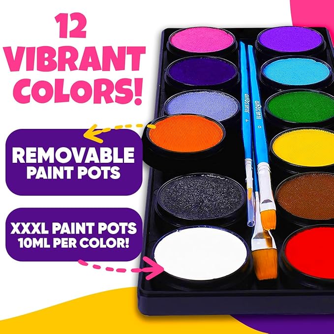 Blue Squid Face Painting Kit for Kids β Complete Face Paint Kit Palette, Stencils, 12 Colors - Safe for Sensitive Skin, Non Toxic Face Painting Kit Professional - Kids Party & Halloween Makeup Kit