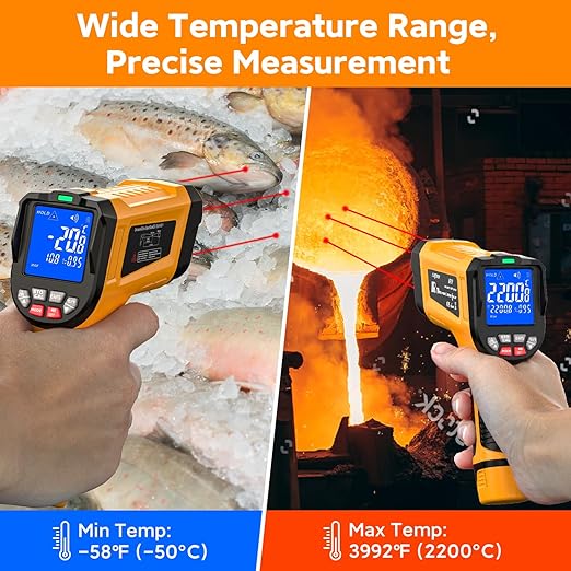 Industrial Infrared Thermometer Gun, 50:1 D:S Ratio, -58°F-3992°F, Triple Laser, High Precision Temp Gun for Kiln, Engine, HVAC, BBQ, Industrial Inspection