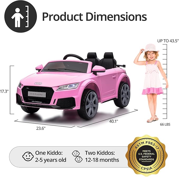 Electric Car for Kids, Licensed Audi 6V Kids Ride on Car Toy for Toddlers with Remote - Pink