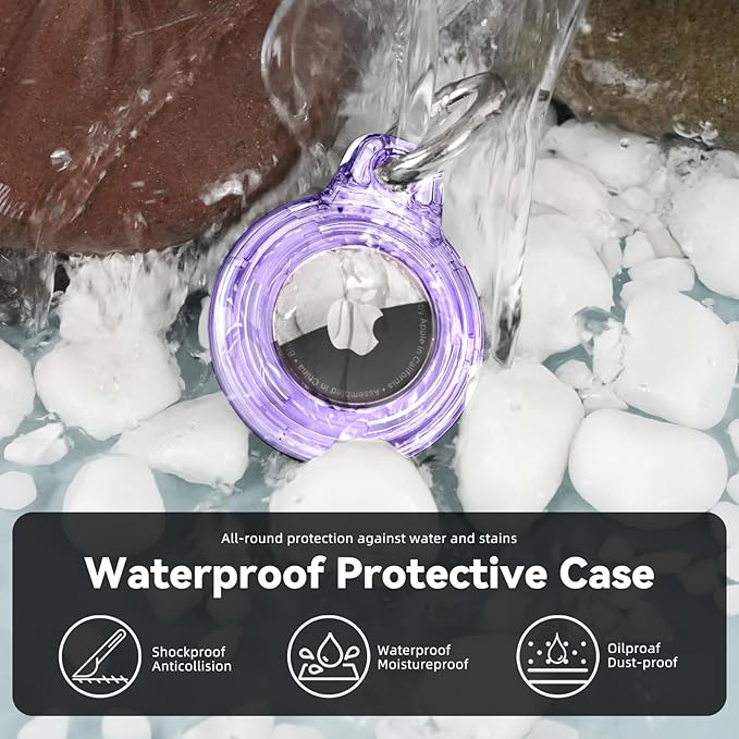 Upgrade Waterproof 4 Pack Airtags Holder with Apple Airtags Keychain, Hard PC Clear Air Tag Case, Anti-Scratch & Shock Air tag Holder, Men's Women's Keyrings & Keychains -Clear-Pink+Purple+Green+Blue