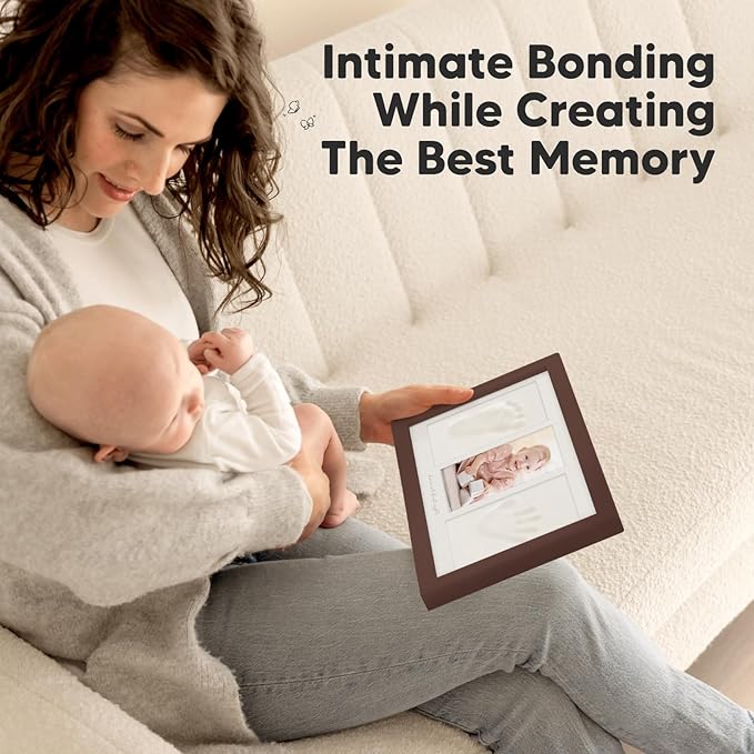 Baby Hand and Footprint Kit - Clay Handprint Keepsake Frame, Newborn Nursery Picture Frame, Personalized New Mom Gifts for Baby Shower & Registry (Cedar)