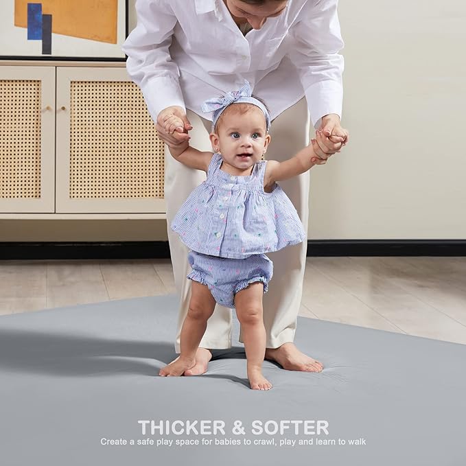 ANGELBLISS Baby Playpen Mat, Self-Inflating Play Mat for Babies and Toddlers, Roll Up & Waterproof Foam Crawling Mat for Floor, Portable Playmat for Babies with Travel Bag Grey (50×50in)