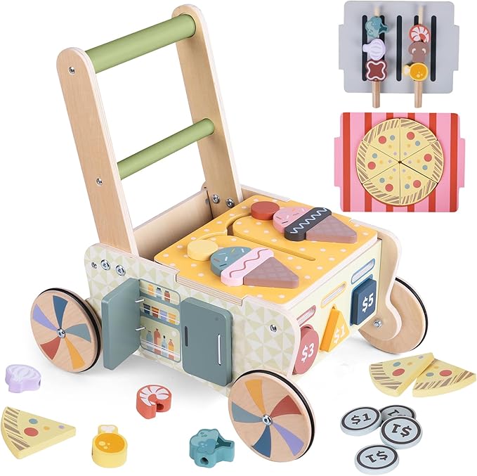 Wooden Baby Walker, Baby Push Walker, Montessori Kitchen Walker Toy, Push and Pull Learning Activity Walkers, Baby Walker with Wheels for Boys&Girls 12 Months, Baby Walker Push Toy Gifts for Toddler