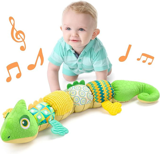 LIGHTDESIRE Baby Toys Musical Dinosaur,Infant Stuffed Animal Toys with Crinkle and Rattles,Soft Sensory Toys with Textures for Tummy Time Newborn Boys Girls 0 3 6 12 Months(Green)