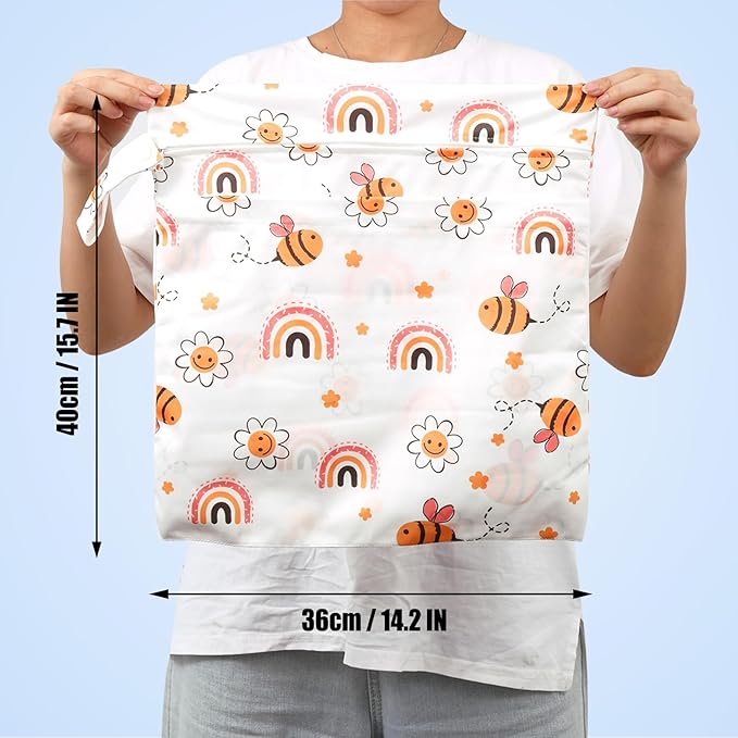 2pcs Cloth Diaper Wet Dry Bags, Waterproof Reusable Wet Bag with 2 Zipper Pockets & Handle, Washable Laundry Bags for Baby Adult Clothes Travel Beach Pool Daycare Yoga Gym Exercise Swimsuits,