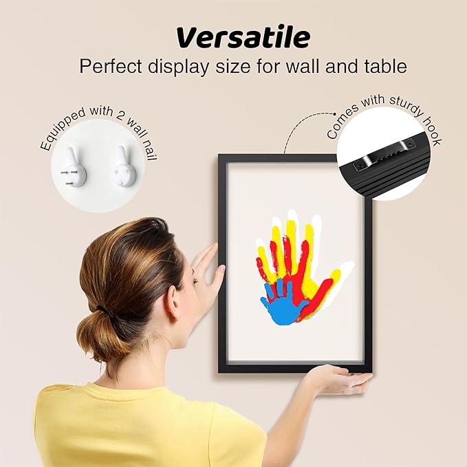 Family Handprint Kit, Hand Prints Keepsake Frame, DIY Craft Gift for New Parents & Mom & Baby, Grandparents, Mother's Day, Father's Day, Adoption Day, Anniversary, 6 Non -Toxic Paints (Black)