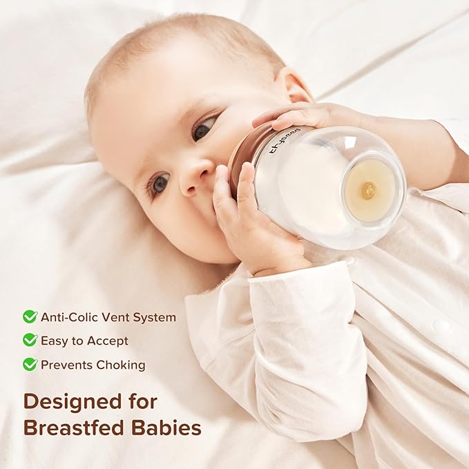 Thyseed Glass Natural Anti-Colic Baby Bottles | Newborn Breast Like Nursing Bottle for Breastfed Babies with Nipple(1-2 Months),5oz,1pack