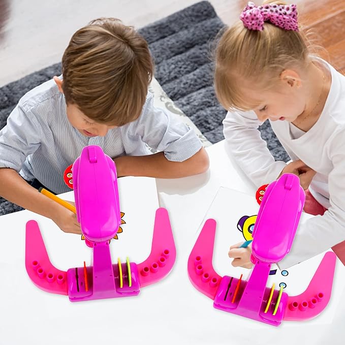 Kids Projection Drawing Toy,Smart Drawing Projector Toys,Trace and Draw Projector for Kids,with 32cartoon patters and 12color Brushes, Kid Learn to Draw and Sketcher (Pink)
