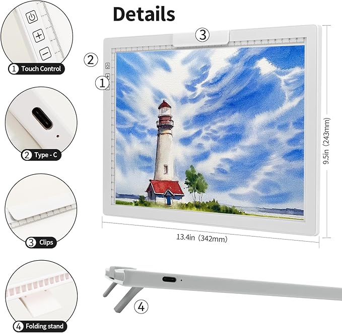 KOBAIBAN Wireless A4 Light Pad with Carry Bag, Innovative Stand, Top Clip, Stepless/ 6-Level Dimmable Brightness Rechargeable tracing Light Box/Board for Cricut Weeding Vinyl, Diamond Painting (White)