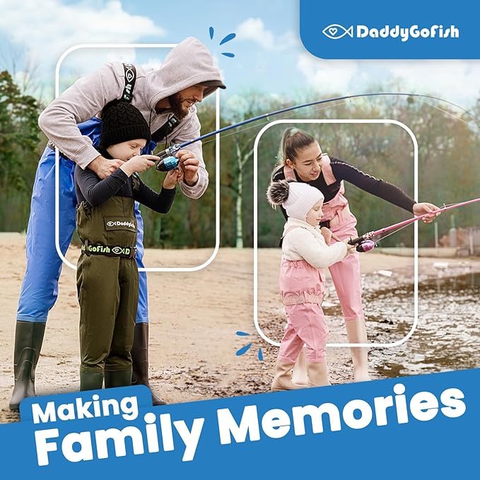 DaddyGoFish Kids Fishing Pole - Rod Reel Combo Tackle Box Starter Set - First Year Small Gear Kit for Boys Girls Toddler Youth Age Beginner Little Children